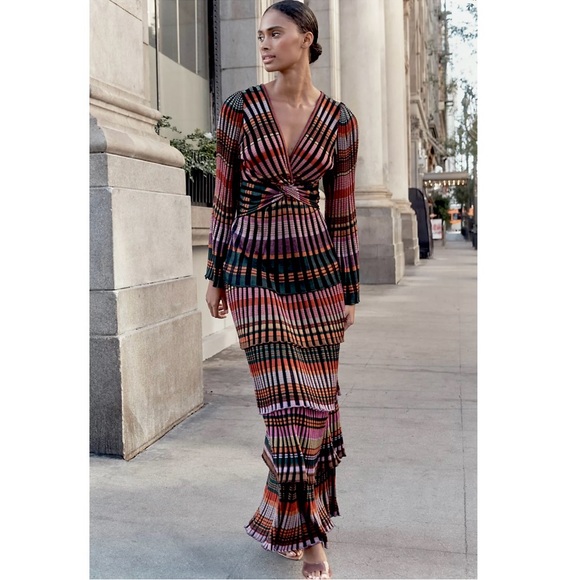 Cecilia Prado Deep V Tiered Multicolor Stripe Maxi Dress with Twist Front Size M - Picture 11 of 13